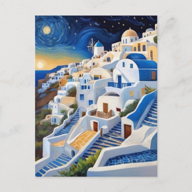 Griechisches Dorf auf der Hill-Seite mit Windmühle Postkarte (Vorderseite)