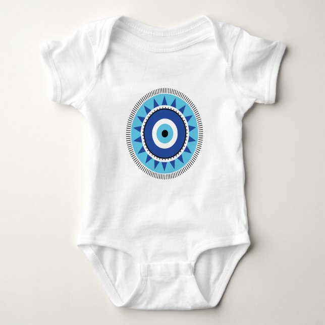 Griechisches Evil Eye Blau Baby Strampler (Vorderseite)
