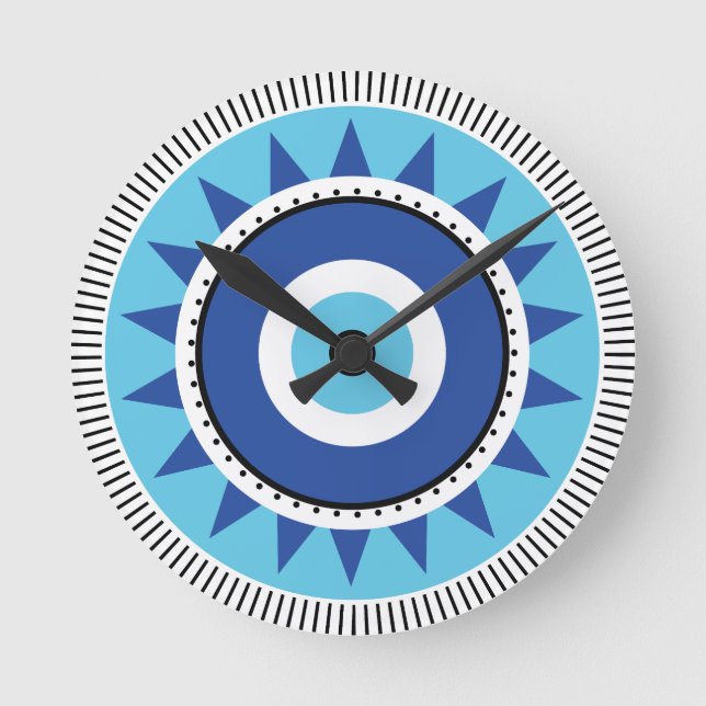 Griechisches Evil Eye Blau Runde Wanduhr (Vorderseite)