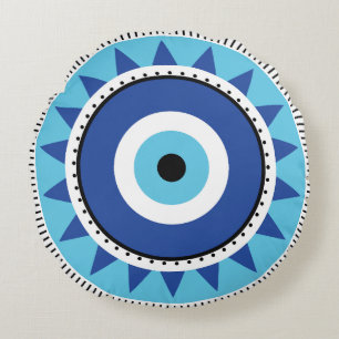 Griechisches Evil Eye Blau Rundes Kissen