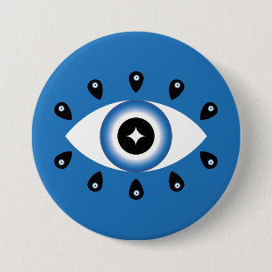 Griechisches Evil Eye Blau Schwarz-weiß Button