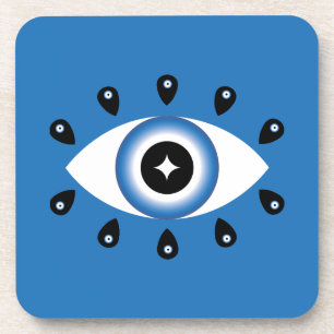 Griechisches Evil Eye Blau Schwarz-weiß Getränkeuntersetzer