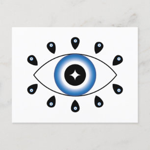 Griechisches Evil Eye Blau Schwarz-weiß Postkarte