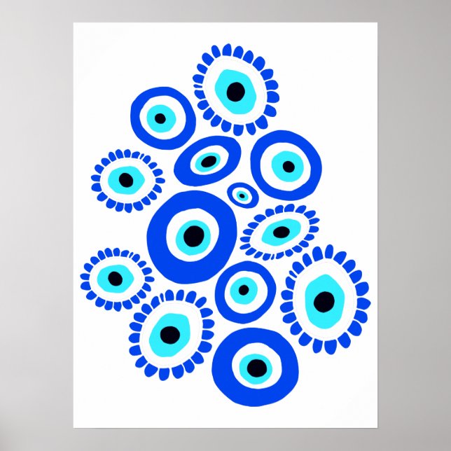 Griechisches Evil Eye Blau und Weiße Grafik Poster (Vorne)