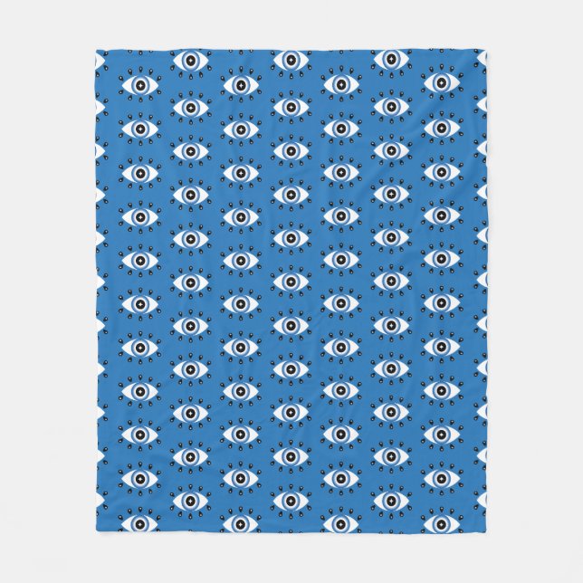 Griechisches Evil Eye Muster Blau Schwarz-weiß Fleecedecke (Vorderseite)