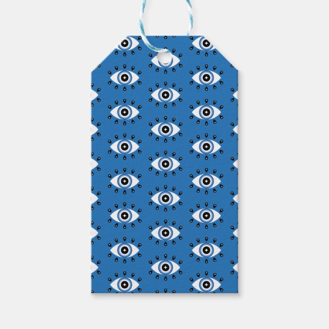 Griechisches Evil Eye Muster Blau Schwarz-weiß Geschenkanhänger (Vorderseite)