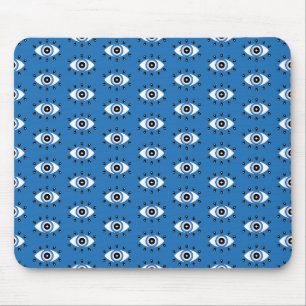 Griechisches Evil Eye Muster Blau Schwarz-weiß Mousepad