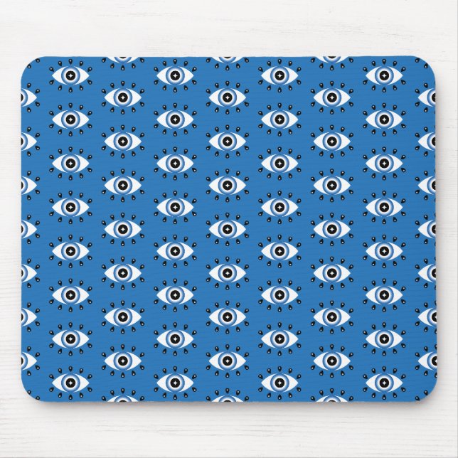 Griechisches Evil Eye Muster Blau Schwarz-weiß Mousepad (Vorne)
