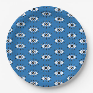 Griechisches Evil Eye Muster Blau Schwarz-weiß Pappteller