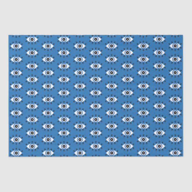 Griechisches Evil Eye Muster Blau Schwarz-weiß Seidenpapier (Vorderseite)