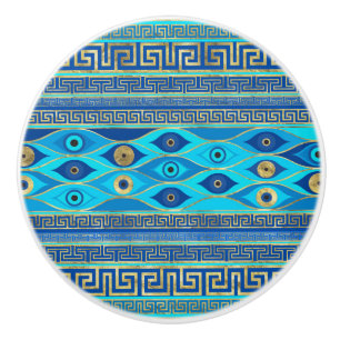 Griechisches Eye und griechisches Schlüsselornamen Keramikknauf