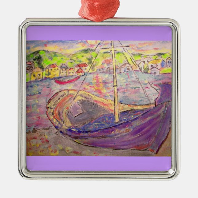 griechisches Fischerdorf Silbernes Ornament (Vorne)