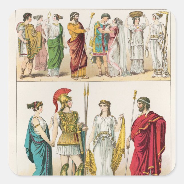 Griechisches Kleid, von 'Trachten der Voelker, 186 Quadratischer Aufkleber (Vorderseite)