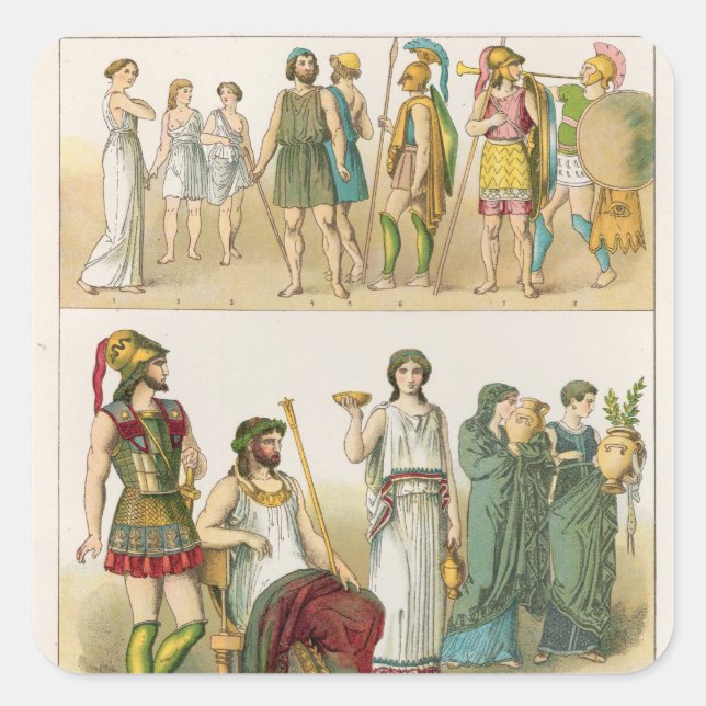 Griechisches Kleid, von 'Trachten der Voelker', 18 Quadratischer Aufkleber (Vorderseite)