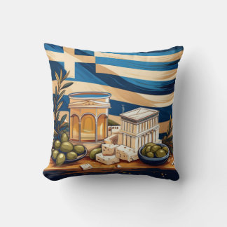 Griechisches Kulturdesign mit Oliven und Flagge Kissen