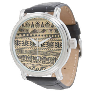 Griechisches Mäander, Mittelmeer-Muster, Braun Armbanduhr