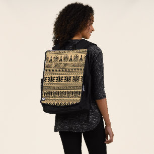 Griechisches Mäander, Mittelmeer-Muster, Braun Rucksack