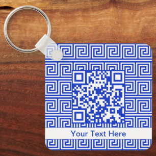 Griechisches Mäander-Schlüssel-Quadrat-Muster Blau Schlüsselanhänger
