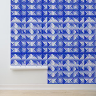 Griechisches Mäander-Schlüssel-Quadrat-Muster Blau Tapete