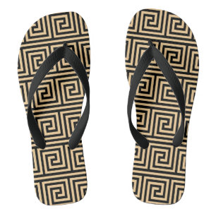 Griechisches Mäander-Schlüssel-Quadrat-Muster Brau Flip Flops