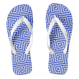 Griechisches Mäander-Schlüssel-Quadratmuster Blau Flip Flops