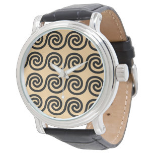 Griechisches Mäander-Schlüsselwellen-Muster Braun Armbanduhr