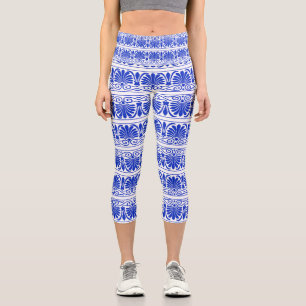 Griechisches Mittelmeer Arabeske Muster Blau Capri Leggings