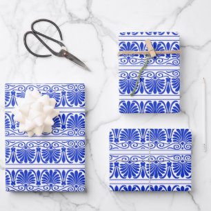 Griechisches Mittelmeer Arabeske Muster Blau Geschenkpapier Set