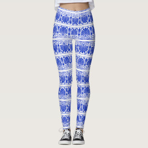 Griechisches Mittelmeer Arabeske Muster Blau Leggings