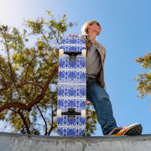 Griechisches Mittelmeer Arabeske Muster Blau Skateboard
