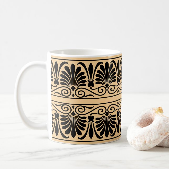 Griechisches Mittelmeer Arabeske Muster Brown Kaffeetasse (Mit Donut)
