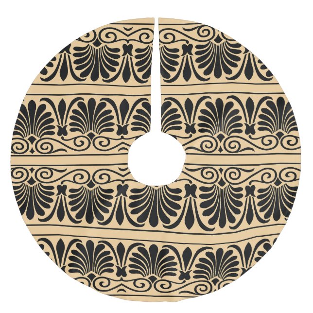 Griechisches Mittelmeer Arabeske Muster Brown Polyester Weihnachtsbaumdecke (Vorderseite)