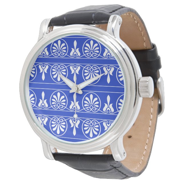 Griechisches Mittelmeer-Muster Blau Armbanduhr (Schrägansicht)