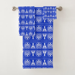 Griechisches Mittelmeer-Muster Blau Badhandtuch Set