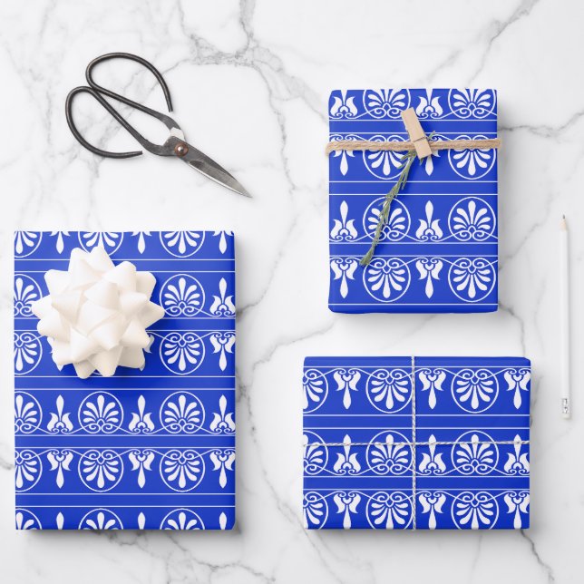 Griechisches Mittelmeer-Muster Blau Geschenkpapier Set (Vorderseite)