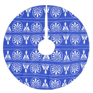 Griechisches Mittelmeer-Muster Blau Polyester Weihnachtsbaumdecke