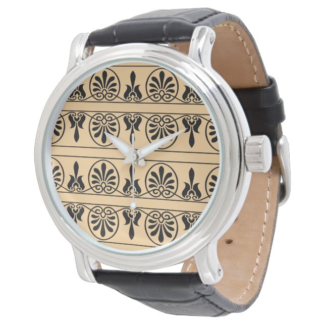 Griechisches Mittelmeer-Muster Brown Armbanduhr (Schrägansicht)