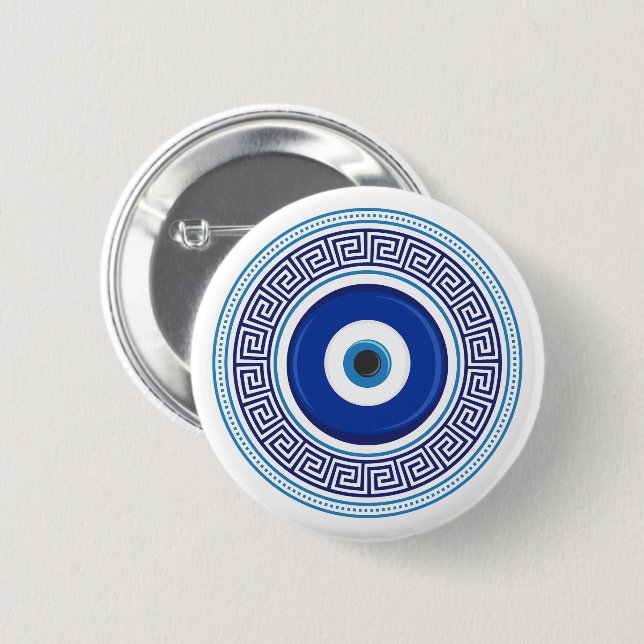 Griechisches Muster Evil Eye Nazar Button (Vorne & Hinten)