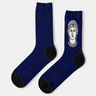 Griechisches Muster in Blau & Schwarz Crew Socken