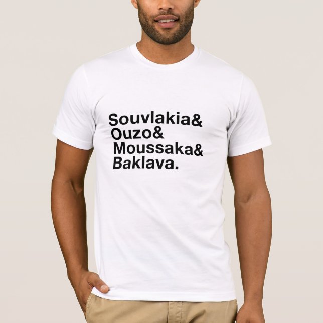 Griechisches Nahrungsmitteletzeichen-extravagantes T-Shirt (Vorderseite)