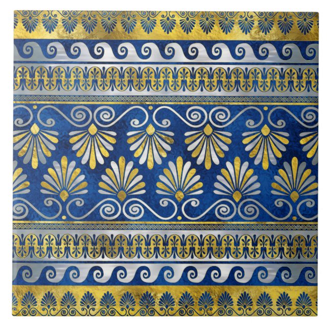 Griechisches Ornament mit Mander Key Blue Edelstei Fliese (Vorderseite)