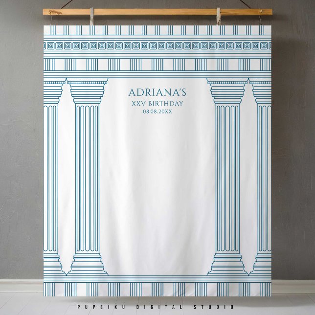Griechisches Party Hintergrund mit blauem Tempel Wandteppich (Von Creator hochgeladen)