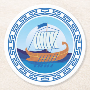 Griechisches Schiff Runder Pappuntersetzer
