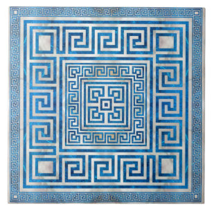 Griechisches Schloss - griechischer Meander - Blau Fliese