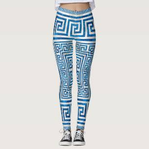 Griechisches Schloss - griechischer Meander - Blau Leggings