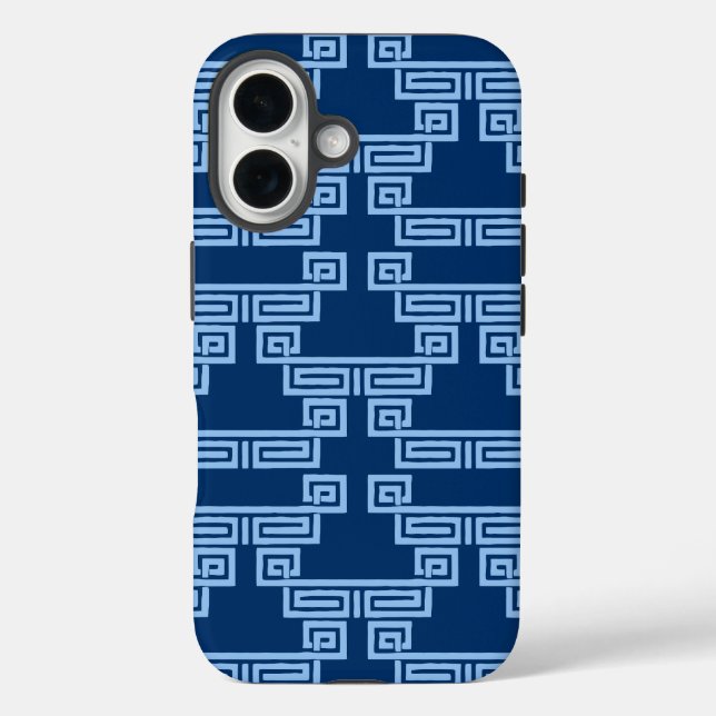 Griechisches Schlüssel-Mäander-Tier in Blau-Indigo Case-Mate iPhone Hülle (Rückseite)