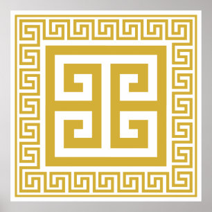 Griechisches Schlüssel-Muster Goldenes Design Poster
