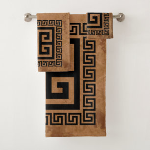 Griechisches Schlüssel-Muster Schwarzes Design Badhandtuch Set