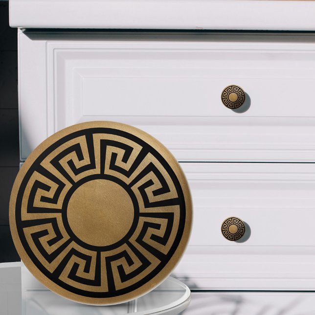 Griechisches Schlüsseldekor - Schwarz und Gold Keramikknauf (Von Creator hochgeladen)