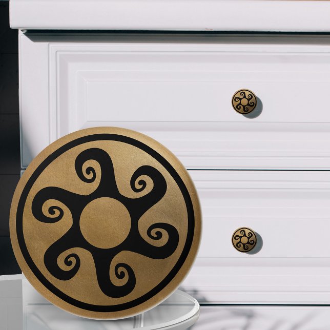 Griechisches Schlüsseldekor - Schwarz und Gold Keramikknauf (Von Creator hochgeladen)